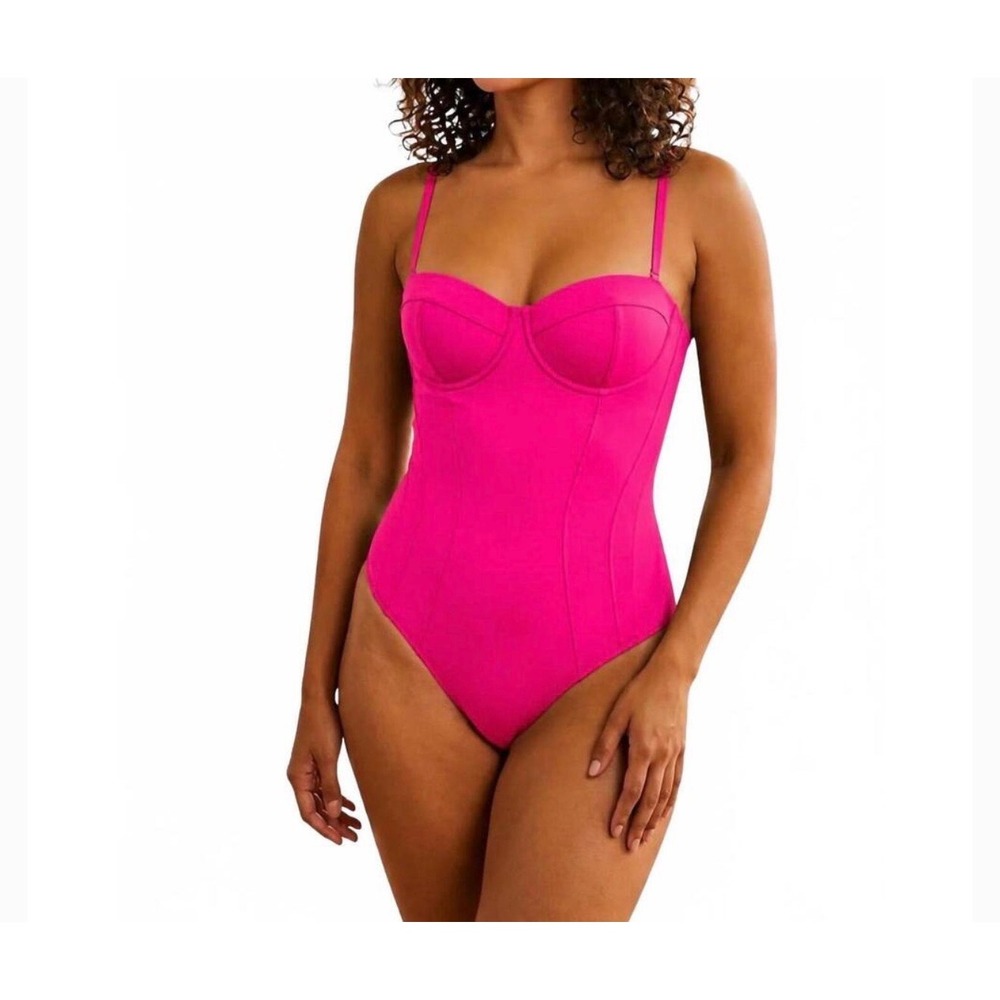 TA3 Pushy One Piece Swimsuit Pink Corset Lace Up Back Underwire TA3062S M Short